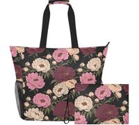 GuoChe Borsa impermeabile da spiaggia resistente all'acqua per le vacanze | Rosa scura e peonia floreale