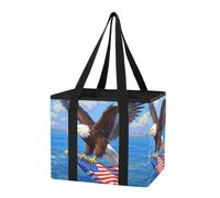 GuoChe Borsa organizer per bagagliaio dell'auto, ecologica, riutilizzabile, con stampa artistica con bandiera del cielo sovrano, pieghevole, resistente, con manici lunghi e fondo rigido, per