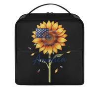 GuoChe Borsa per cosmetici con bandiera Merica per il quarto di mezza estate con girasole | con i divisori la borsa cosmetica di grande capacità per la borsa con spazio per le spazzole, specchio