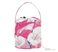 GuoChe Borsa per filati all'uncinetto con design floreale e giglio bianco pastello con fori per kit di lavoro a maglia all'uncinetto