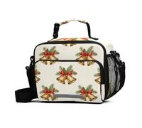 GuoChe Borsa per il pranzo con campane di Natale e rami di pino, grande capacità, riutilizzabile, isolata, con tracolla regolabile, riutilizzabile, isolante, per lavoro, picnic o viaggi
