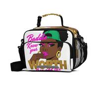 GuoChe Borsa per il pranzo per bambini Baddie Know Your Worth, con glitter, grande capacità, riutilizzabile, isolata, con tracolla regolabile, contenitore per il pranzo per lavoro, viaggi, picnic