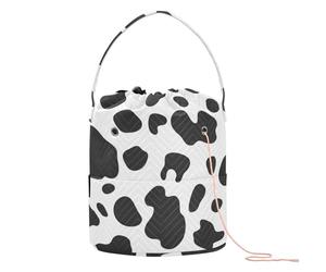 GuoChe Borsa per uncinetto con stampa leopardata bianca e nera, borsa per filato e uncinetto portatile per progetti di lavoro a maglia con palline di filato