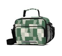 GuoChe Borsa termica per il pranzo a scacchi, verde e bianco, ad alta capacità, con tracolla regolabile, grande, per lavoro, viaggi, attività all'aperto