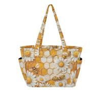 GuoChe Borsa tote da viaggio per viaggi e spiaggia, week-end, con custodia trolley, sfondo a nido d'ape con api e margherite