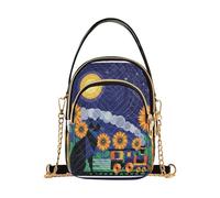 GuoChe Borse a tracolla da donna con catena trapuntata a forma di treno con girasole e gatto e notte stellata