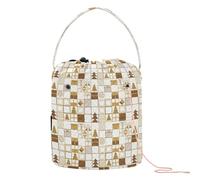 GuoChe Borse di filato a scacchiera d'oro e bianca di Natale Piccolo stoccaggio di filati portatile Tote per uncinetto Carrier Accessori per maglieria