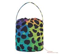 GuoChe Borse per filati con stampa leopardata arcobaleno alla moda piccole borse per filati con fori all'uncinetto Tote per ferri da maglia filati artigianali