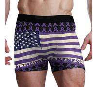 GuoChe Boxer da uomo con tasca con contorno 3D, biancheria intima elasticizzata ultra morbida e liscia, varie taglie S-XXL, Bandiera USA con nastro viola malattia di consapevolezza dell'Alzheimer