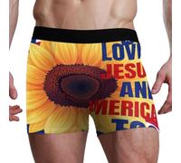 GuoChe Boxer da uomo con tasca con contorno 3D, biancheria intima elasticizzata ultra morbida e liscia, varie taglie S-XXL, Ama Gesù e anche l'America Girasole 4 luglio, X-Large