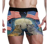 GuoChe Boxer da uomo con tasca con contorno 3D, biancheria intima elasticizzata ultra morbida e liscia, varie taglie S-XXL, Lupo 4 luglio bandiera Usa lupi ululanti sotto la luna, Small