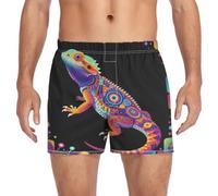 GuoChe Boxer da uomo, in cotone, biancheria intima, morbidi e comodi, con chiusura a bottone, S-XXL, Design colorato con drago barbuto per gli appassionati di animali esotici, X-Large
