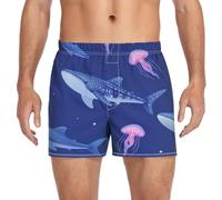 GuoChe Boxer da uomo, in cotone, biancheria intima, morbidi e comodi, con chiusura a bottone, S-XXL, Glowing Ocean Marine Life Balena Sea Dog Medusa Seamless Pattern, Magico Sottomarino Animale