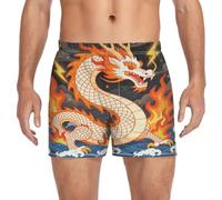 GuoChe Boxer da uomo, in cotone, biancheria intima, morbidi e comodi, con chiusura a bottone, S-XXL, Mitico Bianco Rosso Fuoco Drago Cinese Oceano Fulmine Art, XX-Large
