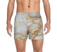 GuoChe Boxer da uomo in tessuto elasticizzato con design a mosca per uomo alla moda, Marmo Oro Bianco, L