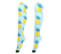 GuoChe Calze alte al ginocchio da donna, alla moda, alte fino alla coscia, extra lunghe, per modelli sopra il ginocchio, per uso quotidiano, cosplay ananas su blu