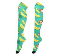 GuoChe Calzini da donna in stile retrò, extra lunghi, alti fino alla coscia, per donne incinte, calze alte al ginocchio per Halloween, sfondo turchese, scimmia e