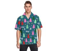 GuoChe Camicia a maniche corte con bottoni hawaiani dell'albero di Natale da uomo casual, Albero di Natale, S