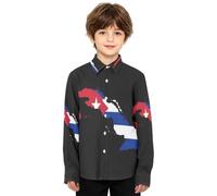 GuoChe Camicia a maniche lunghe con bottoni per ragazzi Cuba National Pride | Taglia 4-12 anni, camicia con colletto, abbottonatura, senza pieghe, tessuto misto, abito primaverile autunnale