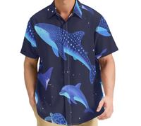 GuoChe Camicie da uomo Button-Down senza grinze/non stirare ufficio luce business incandescente oceano vita marina balena mare medusa, Glowing Ocean Marine Life Balena Sea Dog Medusa, XX-Large