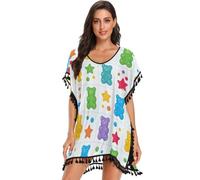 GuoChe Candy Checkerboard Gummy Pattern Costume da bagno da donna copre vestito spiaggia Coverups per costumi da bagno, Motivo gommoso a scacchiera caramella, L