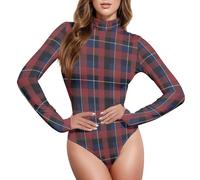GuoChe Canotta a collo alto da donna, vestibilità aderente, per uscire fuori taglia S, Natale Rosso Navy Verde Plaid, X-Large