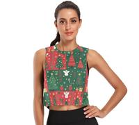 GuoChe Canotta corta estiva da donna, camicia sportiva da palestra Cool-Dry S, Motivo patchwork albero di Natale e angelo, L