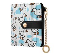 GuoChe Carino Anatra Bianca con Goccia Blu Portafoglio Pieghevole Portatile PU Pelle Portafoglio per Ragazze Donne Signore
