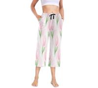 GuoChe Carino pigiama pantaloni comodi vita alta rosa fiore modello S-XXL, Colorato, XX-Large