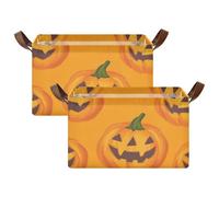 GuoChe Cestini decorativi a forma di zucca arancione, con manici, per organizzare armadio, scaffale, giocattoli per la cameretta dei bambini, confezione da 2