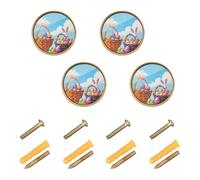 GuoChe Confezione da 4 pomelli per comò cesti pasquali riempiti con caramelle, giocattoli e uova stanno aspettando i bambini, in stile bohémien, dorati, per armadi e armadi, 32 mm