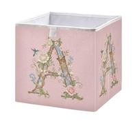 GuoChe Contenitore a cubo pieghevole in tessuto, organizer per la stanza dei bambini, motivo floreale rosa con lettera A, variante artistica