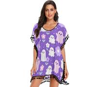 GuoChe Copricostume da bagno viola con fantasmi e fiori di Halloween, da donna, per costume da bagno, Fantasmi e fiori viola di Halloween, M