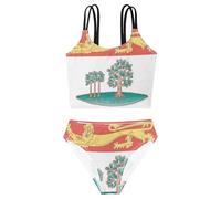 GuoChe Costume da bagno a due pezzi per ragazze, scollo rotondo, tessuto elasticizzato, per spiaggia e piscina, Bandiera dell'isola del Principe Edoardo, 5 anni