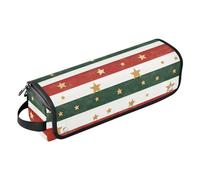 GuoChe Custodia da viaggio 2 in 1 per ferro arricciacapelli con tappetino rimovibile resistente al calore, motivo natalizio a righe con stelle