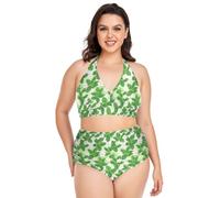 GuoChe Donne Plus Size Bikini, Doppio Cinghie Cravatta Costumi Da Bagno 2 Pezzi L, Verde Menta Foglia Bianco Fl, X-Large Di Più