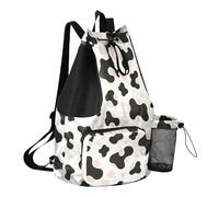 GuoChe Draw String Back Bag Summer Camp Bag con bottiglia d'acqua Pocket String Bag per la scuola impermeabile semplice mucca stampa modello