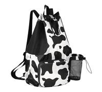 GuoChe Draw String Back Bag Summer Camp Bag Con Bottiglia D'acqua Tasca String Bag Per La Scuola Impermeabile Semplice Mucca Stampa Modello