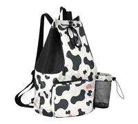 GuoChe Draw String Back Bag Summer Camp Bag con bottiglia d'acqua tasca String Bag per la scuola impermeabile, Motivo semplice con stampa mucca, One Size, Zaini per bambini