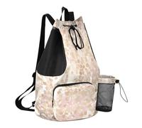 GuoChe Draw String Back Bag Summer Camp Bag con bottiglia d'acqua tasca String Bag per la scuola impermeabile, Stampa leopardata in lamina d'oro rosa le loro forme che si fondono, One Size, Zaini per