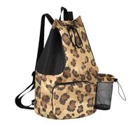 GuoChe Draw String Back Bag Summer Camp Bag Con Bottiglia D'acqua Tasca String Bag Per La Scuola Impermeabile Leopard Skin Print Style