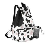 GuoChe Draw String Back Bag Summer Camp Bag Con Bottiglia D'acqua Tasca String Bag Per La Scuola Impermeabile Semplice Mucca Stampa Modello