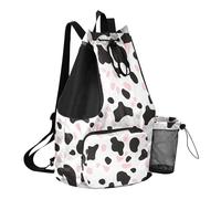 GuoChe Draw String Back Bag Summer Camp Bag con bottiglia d'acqua tasca String Bag per la scuola impermeabile, Semplice Mucca Stampa Modello Vettoriale Art Style, Bianco, One Size, Zaini per bambini