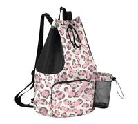 GuoChe Draw String Back Bag Summer Camp Bag Con Bottiglia D'acqua Tasca String Bag Per La Scuola Impermeabile Leopard Skin Print Style