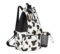 GuoChe Draw String Back Bag Summer Camp Bag Con Bottiglia D'acqua Tasca String Bag Per La Scuola Impermeabile Semplice Mucca Stampa Modello