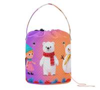 GuoChe Elf Polar Bear & Snowman Illustrazione natalizia Crochet Bag Filato Project Bag con fori Borsa da viaggio per uncinetto maglia accessorio
