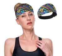 GuoChe Fasce elastiche per capelli da donna con carta da parati a righe fluo, per allenamento, uso quotidiano, ciclismo