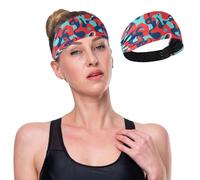 GuoChe Fascia elastica per la testa e il sudore, motivo astratto, rosso, blu, da donna, per allenamenti, uso quotidiano, ciclismo