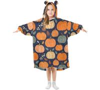 GuoChe Felpa con cappuccio oversize in flanella con cappuccio indossabile | Per bambini con grande tasca 3-14 anni Accogliente autunno fogliame zucca Spice Raccolta Stagione