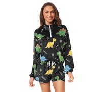GuoChe Fun Dinosaur Pattern Sweat Shorts Donna Set S, Colorato, Large